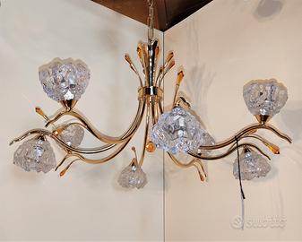 Lampadario oro, vetri in cristallo con particolari