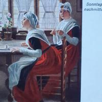 Cartolina donne ricamo cucito domenica pomeriggio