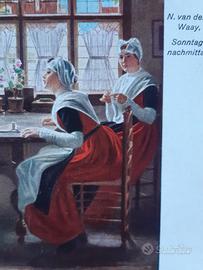 Cartolina donne ricamo cucito domenica pomeriggio