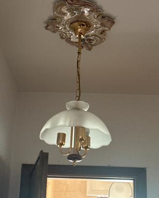 Lampadario classico a 3 luci in ottone e vetro