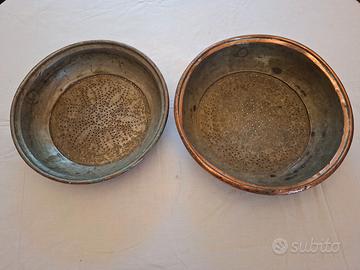 N.2 Antichi Scolapasta o Colini da Cucina in Rame