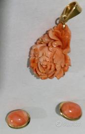 CORALLO Rosa in CIONDOLO e ORECCHINI e Oro giallo
