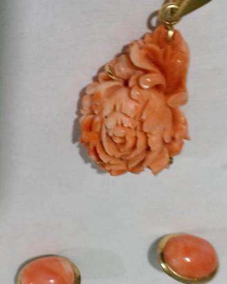 CORALLO Rosa in CIONDOLO e ORECCHINI e Oro giallo