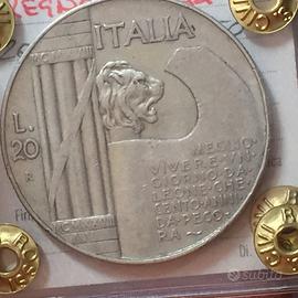 VEIII ITALY 20 Lire Argento ELMETTO 1928 NC Perizi