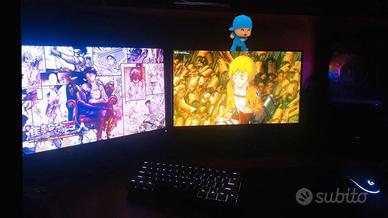 computer gamer + 2 monitors