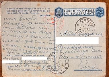 cartolina franchigia militare