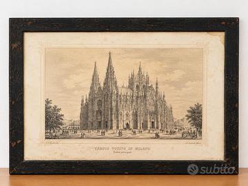 Antica stampa tempio votivo in Milano (Duomo)