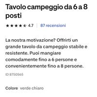 Tavolo da campeggio pieghevole 