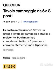 Tavolo da campeggio pieghevole 