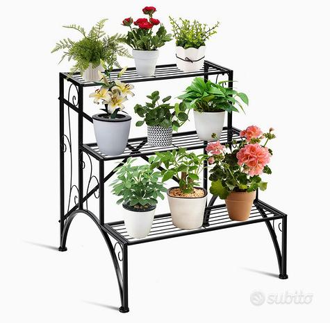 NUOVO Scaffale Portafiori a 3 Ripiani Di Metallo