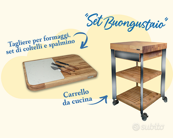Carrello da cucina con tagliere e set di coltelli