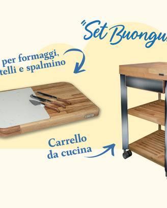 Carrello da cucina con tagliere e set di coltelli