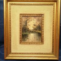 Quadro lo stagno. olio su legno di p. vito