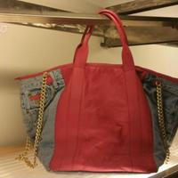 Borsa Jeans e pelle rosa fucsia stampa cervo