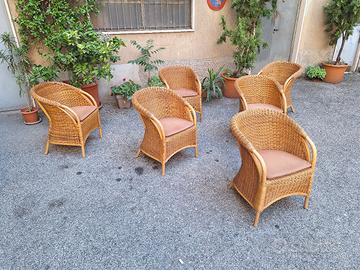 sei poltroncine design anni 80 i bambù e rattan