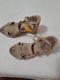 zoccole zeppe in vera pelle color sabbia