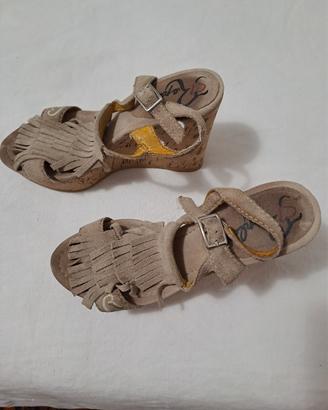 zoccole zeppe in vera pelle color sabbia