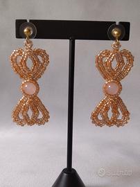 Orecchini Eleganti Gemme Quarzo Rosa pendenti Oro