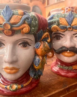 Coppia Teste di Moro Cartagirone ceramiche Iudici