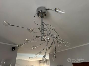 Lampadario Moderno Cromo e Cristallo con Gocce
