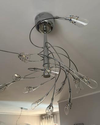 Lampadario Moderno Cromo e Cristallo con Gocce