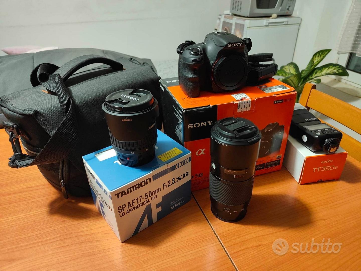 Fotocamera reflex sony a58 + obiettivi + flash Fotografia In vendita