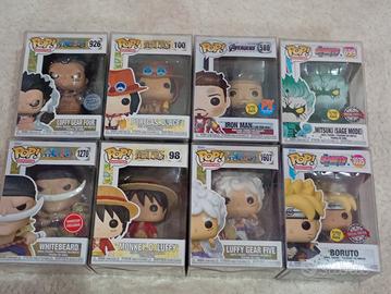 Funko pop, One piece, Iron man, Boruto 