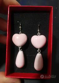orecchini artigianali ceramica gocce cuori rosa
