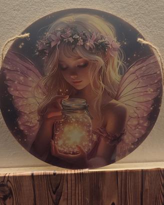 Decorazione legno artistica stupenda fata luminosa