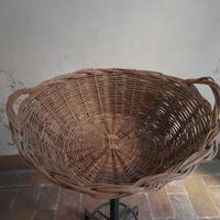 Cesto rotondo 2 manici in vimini, vintage, anni 40