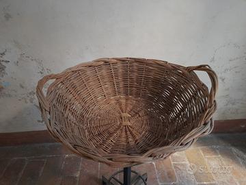 Cesto rotondo 2 manici in vimini, vintage, anni 40