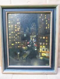 QUADRO REALISTA AMERICANO 1944 OLIO SU CARTONCINO