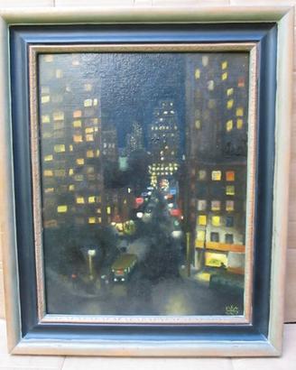 QUADRO REALISTA AMERICANO 1944 OLIO SU CARTONCINO