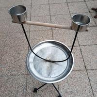 Trespolo per pappagalli con mangiatoie in acciaio