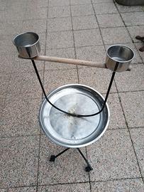 Trespolo per pappagalli con mangiatoie in acciaio