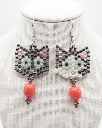 Orecchini Boho Chic Vintage Corallo Forma gatto