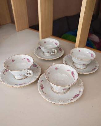 Servizio da the' vintage 4 tazzine con piattino 