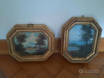 Coppia cornici ottagonali con tela paesaggi