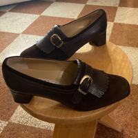 Scarpe décolleté 37 frangia fibbia pelle/camoscio