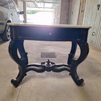 Console antica in legno e ripiano in marmo