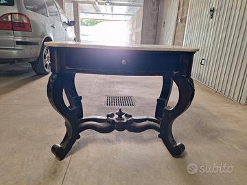 Console antica in legno e ripiano in marmo