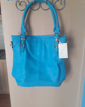 Borsa turchese in similpelle
