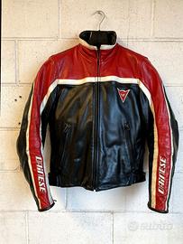 Giacca pelle moto Dainese vintage tg 48 nero/rosso