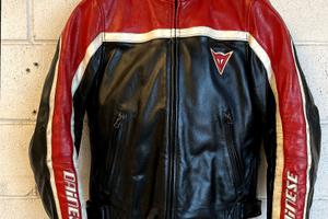 Giacca pelle moto Dainese vintage tg 48 nero/rosso