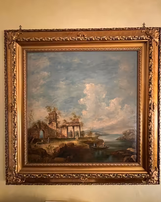 Quadro paesaggio con cornice dorata 110x110 cm