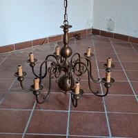 Lampadario Vintage in Bronzo a 8 Bracci 