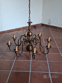 Lampadario Vintage in Bronzo a 8 Bracci 