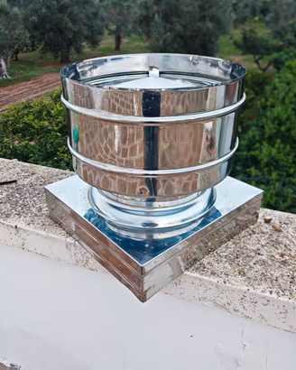 Comignolo antivento a botte base 37 x 37 inox