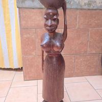 Grande Statua Etnica Donna con Bambino in Legno