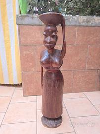 Grande Statua Etnica Donna con Bambino in Legno